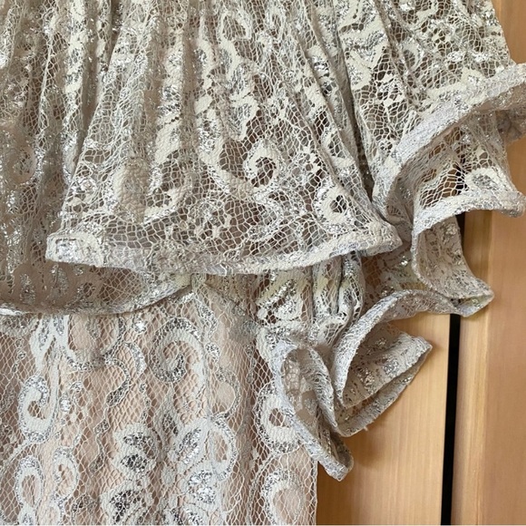 Badgley Mischka collection silver metallic lace gown maxi dress - Picture 7 of 9